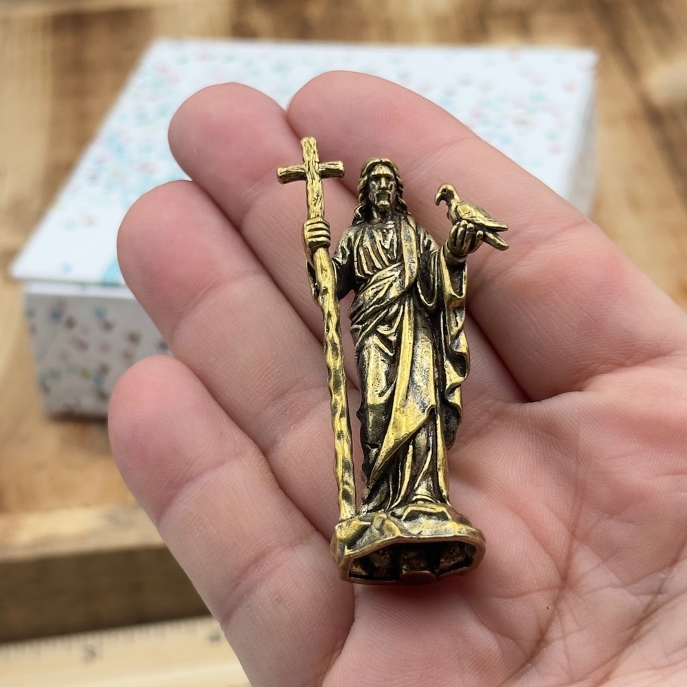 BG24 Jesus Dove Figurine Gold Good Shepherd Vintage Style Miniature Religious